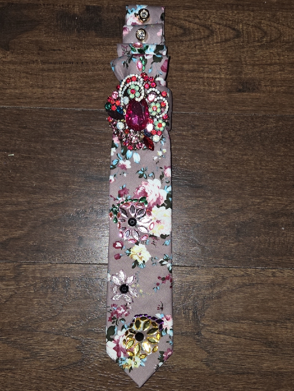"BLING" Floral Embellished Pink Statement Wrist Cuff